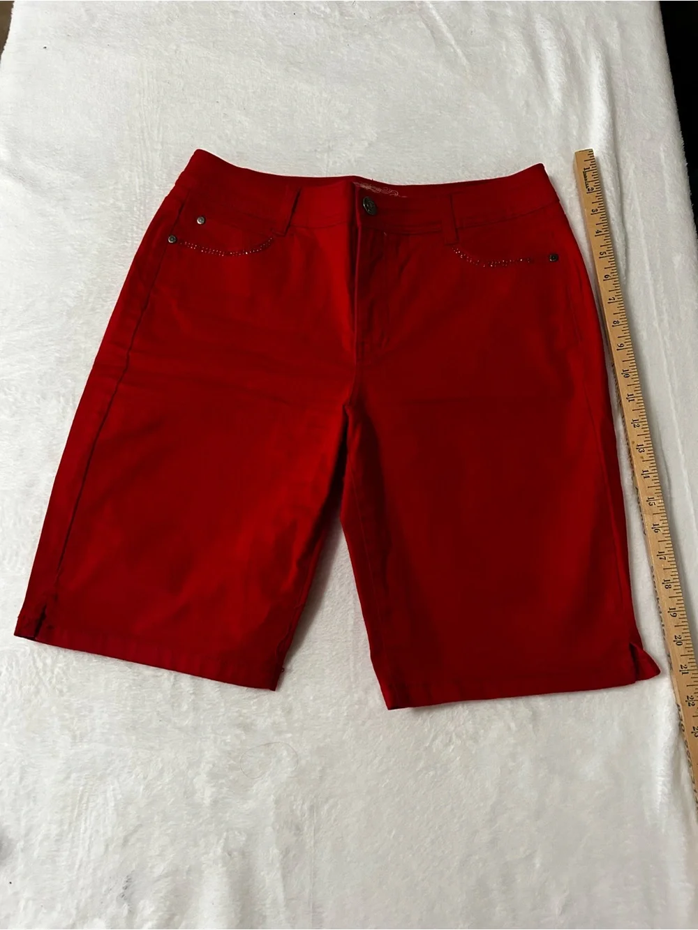 Women's Red Stretch Bermuda Shorts with bling